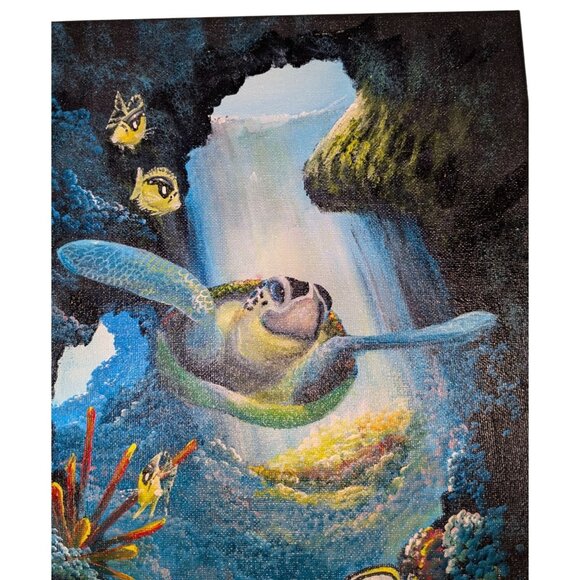 Turtle "Honu Skylight" Sea Turtle Painting 2015 By Hawaii Artist Signed - Picture 10 of 14